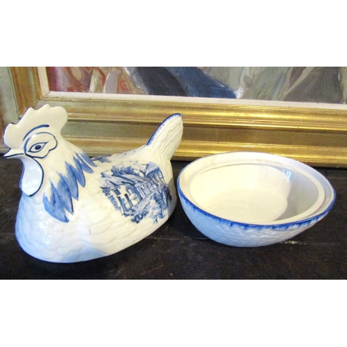 1420 - Old Staffordshire Egg Holder Chicken Form with Two Other Pieces