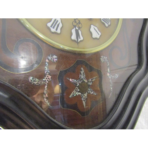 1429 - Victorian Shaped Form Wall Clock Enamel Decorated Brushed Brass Dial Key Present Working Order Appro... 