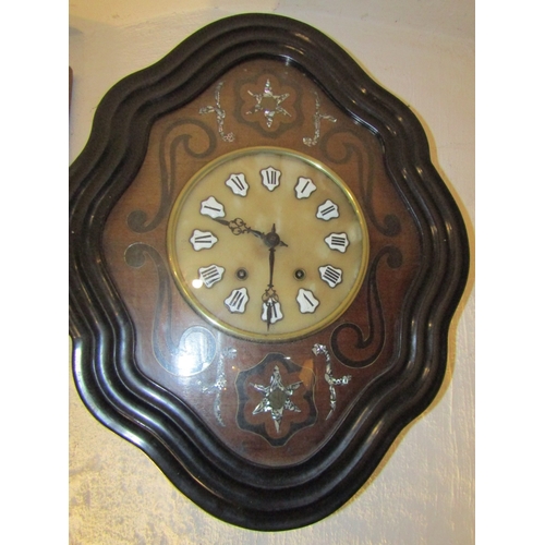 1429 - Victorian Shaped Form Wall Clock Enamel Decorated Brushed Brass Dial Key Present Working Order Appro... 