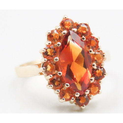 143 - Spessartine Garnet Set Ladies Cluster Ring Mounted in 9 Carat Yellow Gold Ring Size N As New Unworn ... 