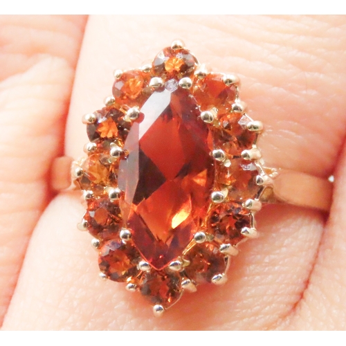 143 - Spessartine Garnet Set Ladies Cluster Ring Mounted in 9 Carat Yellow Gold Ring Size N As New Unworn ... 