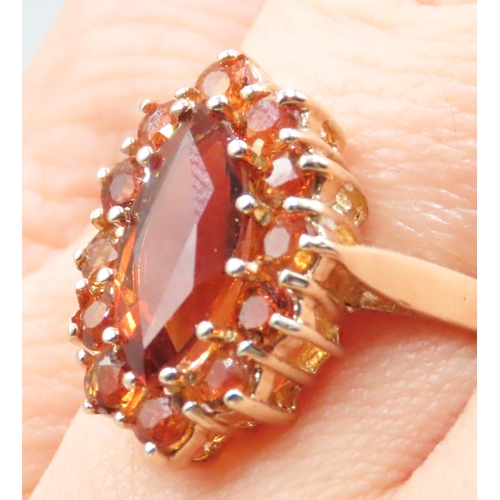 143 - Spessartine Garnet Set Ladies Cluster Ring Mounted in 9 Carat Yellow Gold Ring Size N As New Unworn ... 