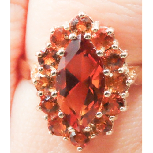 143 - Spessartine Garnet Set Ladies Cluster Ring Mounted in 9 Carat Yellow Gold Ring Size N As New Unworn ... 