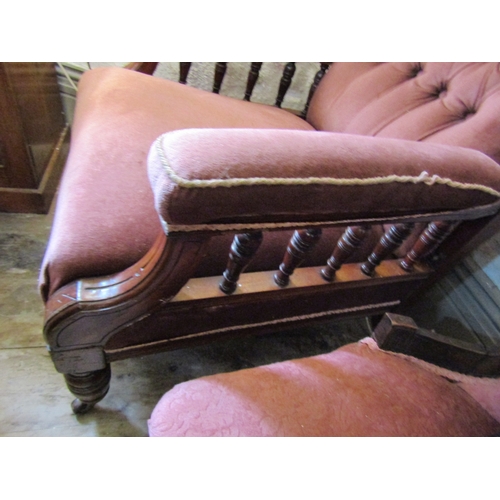 1433 - Victorian Mahogany Framed Deep Buttoned Upholstered Burgundy Velvet Drawing Room Armchair Full Size