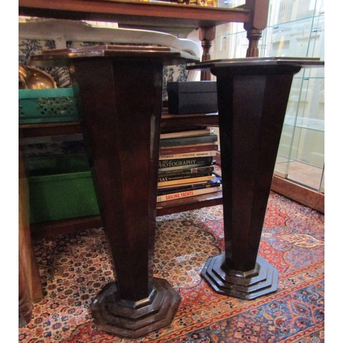 1446 - Pair of Art Deco Design Occasional Tables Octagonal Tops Tapering Supports Each Approximately 32 Inc... 