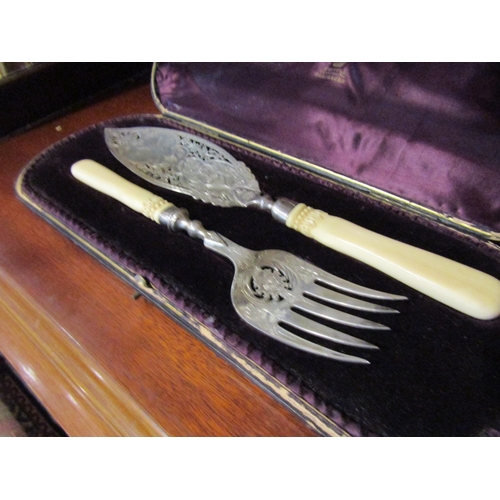 1450 - Silver Collar Presentation Knife and Fork with Various Silver Plated Knives