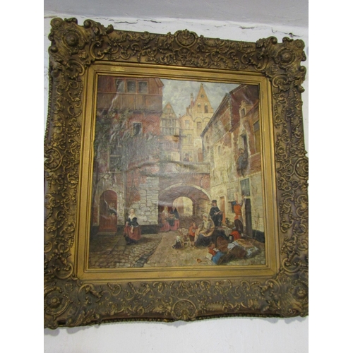 1455 - Victorian Dutch School Oil on Canvas City Scene with Figures Oil on Canvas Approximately 22 Inches H... 