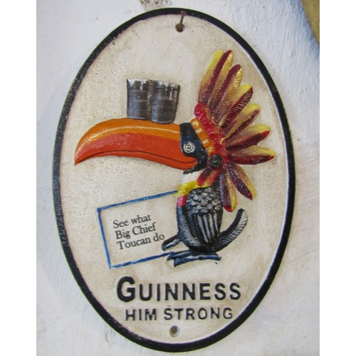 1456 - Guinness Cast Metal Oval From Advertising Sign Guinness Him Strong See What Big Chief Toucan Do Wall... 