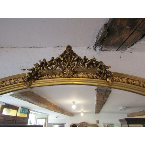 1457 - Gilded Over Mantle Mirror Upper Cartouche Decoration Approximately 56 Inches Wide x 54 Inches High