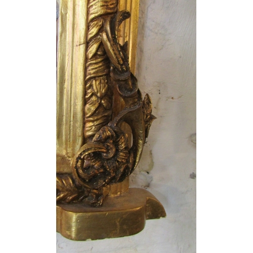 1457 - Gilded Over Mantle Mirror Upper Cartouche Decoration Approximately 56 Inches Wide x 54 Inches High