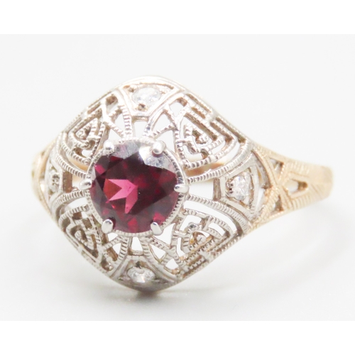 146 - Finely Detailed Rubellite and Diamond Set Dome Form Ring Mounted in 9 Carat White and Yellow Gold Ri... 