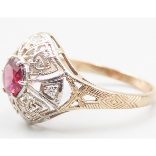 146 - Finely Detailed Rubellite and Diamond Set Dome Form Ring Mounted in 9 Carat White and Yellow Gold Ri... 