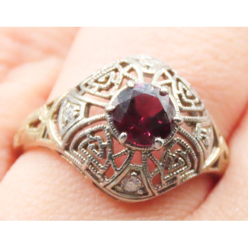 146 - Finely Detailed Rubellite and Diamond Set Dome Form Ring Mounted in 9 Carat White and Yellow Gold Ri... 