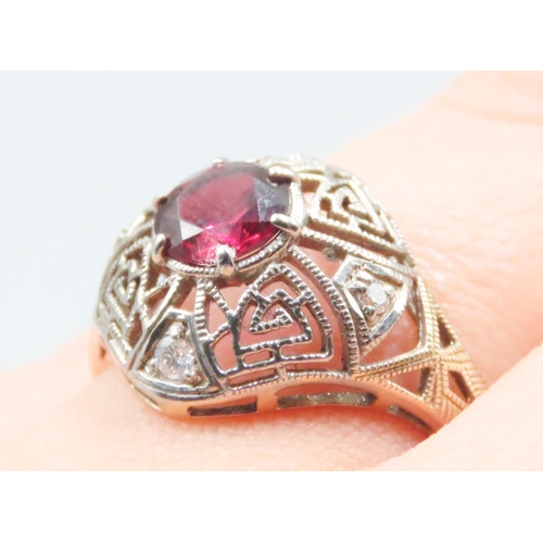 146 - Finely Detailed Rubellite and Diamond Set Dome Form Ring Mounted in 9 Carat White and Yellow Gold Ri... 