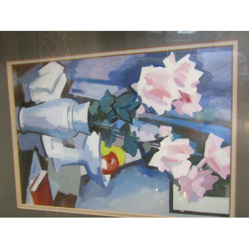 1461 - John Skelton Dark Roses in White Vase Dated 1982 Oil on Board Approximately 18 Inches High x 12 Inch... 