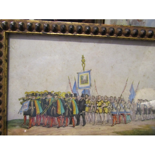 1466 - Continental School Sporting Parade with Banners Watercolour Approximately 5 Inches High x 6 Inches W... 