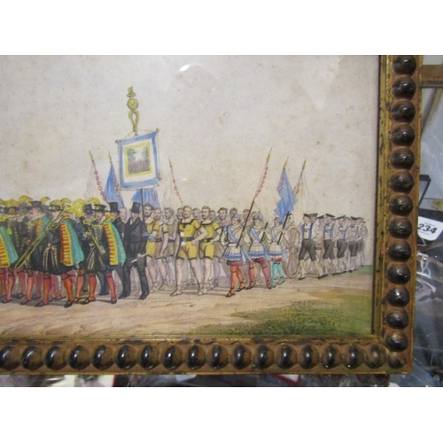 1466 - Continental School Sporting Parade with Banners Watercolour Approximately 5 Inches High x 6 Inches W... 