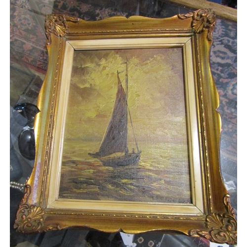 1470 - Marine Scene Sailing Boat Oil on Canvas Approximately 10 Inches High x 8 Inches Wide Signed Indistin... 