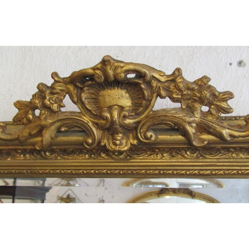 1474 - Gilded Rectangular Form Wall Mirror Upper Cartouche Decoration 4ft 9 Inches Wide x 39 Inches High