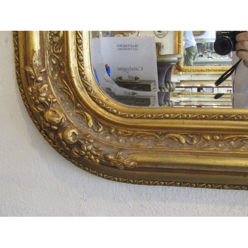 1474 - Gilded Rectangular Form Wall Mirror Upper Cartouche Decoration 4ft 9 Inches Wide x 39 Inches High