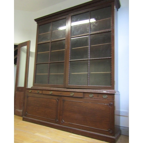 1487 - Antique Mahogany Estate Bookcase with Pullout Secretaire Centre Drawer Above Cupboard Doors Approxim... 