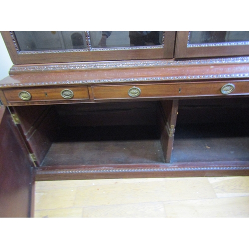 1487 - Antique Mahogany Estate Bookcase with Pullout Secretaire Centre Drawer Above Cupboard Doors Approxim... 