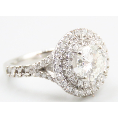 149 - Diamond Set Ring with Double Diamond Halo Set Surround Mounted in Platinum Centre Stone Diamond Cara... 