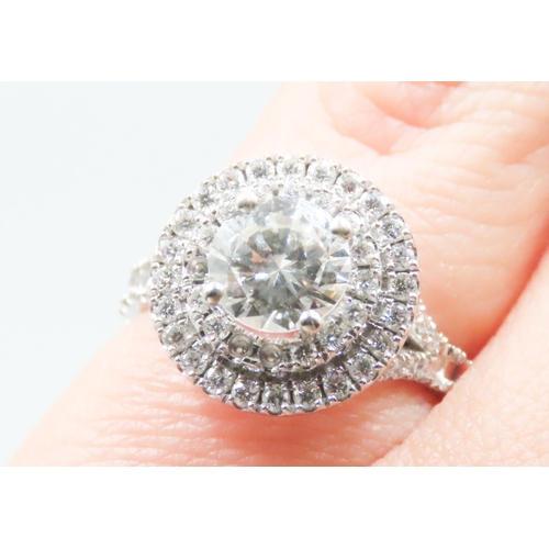 149 - Diamond Set Ring with Double Diamond Halo Set Surround Mounted in Platinum Centre Stone Diamond Cara... 