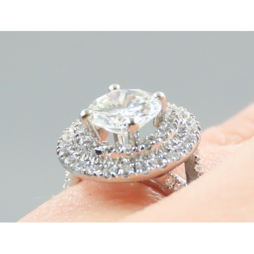 149 - Diamond Set Ring with Double Diamond Halo Set Surround Mounted in Platinum Centre Stone Diamond Cara... 