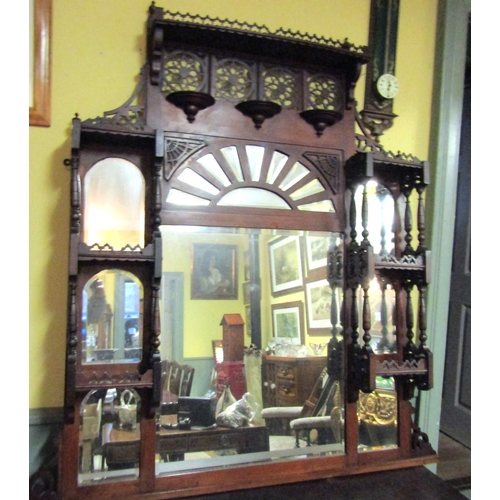 1505 - Victorian Mahogany Over Mantle with Pierced Decoration Approximately 50 Inches Wide x 64 Inches High