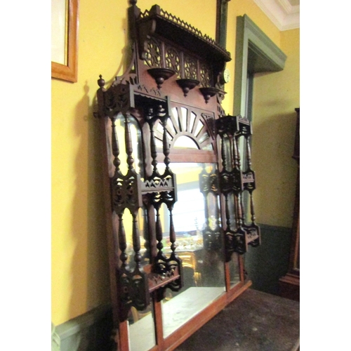 1505 - Victorian Mahogany Over Mantle with Pierced Decoration Approximately 50 Inches Wide x 64 Inches High