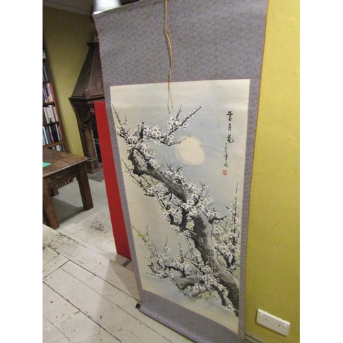 1507 - Chinese Scroll Approximately 6ft High Signed with Characters Upper Right Fairy Form Tree