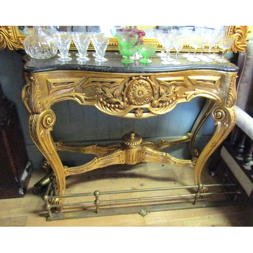 1508 - Carved Giltwood Console Table Marble Top Serpentine Front Cabriole Supports Approximately 40 Inches ... 