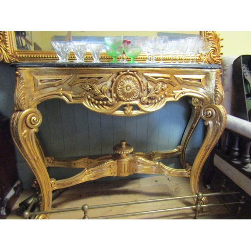 1508 - Carved Giltwood Console Table Marble Top Serpentine Front Cabriole Supports Approximately 40 Inches ... 