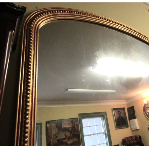 1509 - Gilded Over Mantle Mirror Dome Top Approximately 54 Inches Wide x 64 Inches High