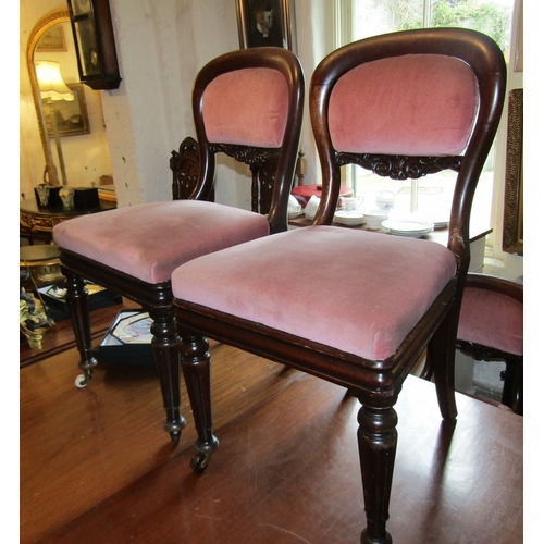 Set of Six William IV Rosewood Chairs Upholstered Seats and Backs Above Turned Supports