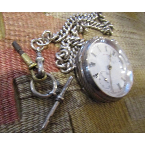 1576 - Silver Cased Pocket Watch by Graves with Key and Silver Watch Chain