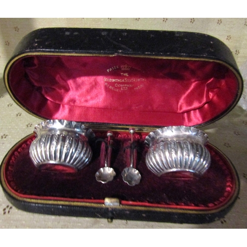 1577 - Pair of Silver Table Cruets with Matching Silver Spoons Contained Within Original Presentation Box