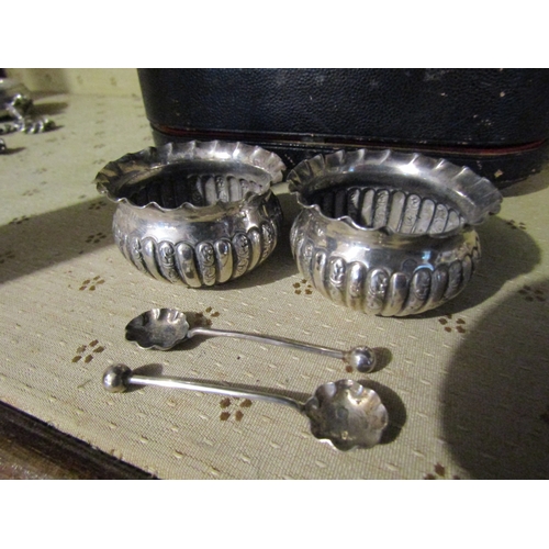 1577 - Pair of Silver Table Cruets with Matching Silver Spoons Contained Within Original Presentation Box