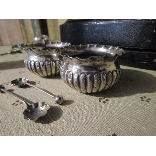 1577 - Pair of Silver Table Cruets with Matching Silver Spoons Contained Within Original Presentation Box