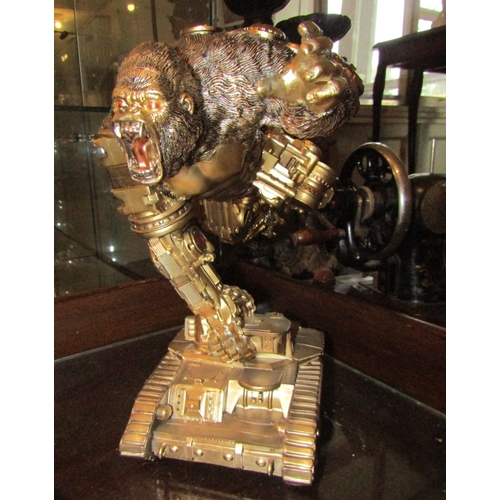 1599 - Fantasy King Kong Rampaging Figure Gilded with Military Tank Support  Approximately 16 Inches High