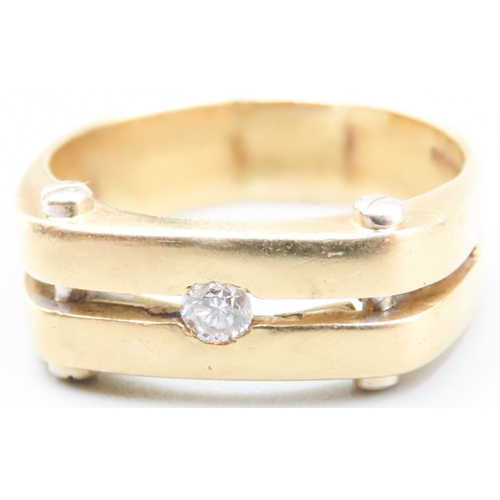 16 - Diamond Set Bar Form Single Stone Ring Screw Motifs Mounted in 18 Carat Yellow Gold Ring Size X