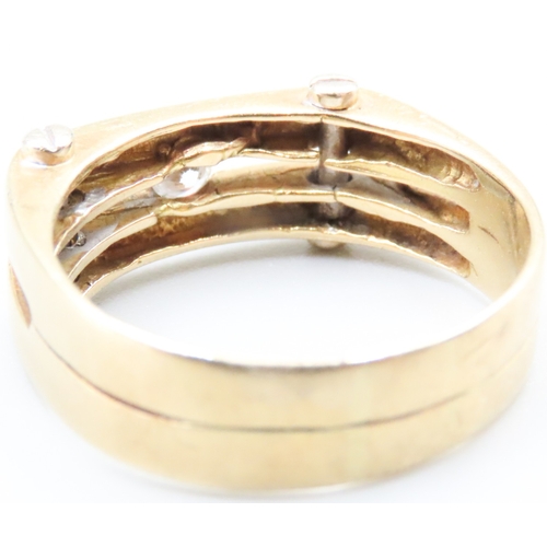 16 - Diamond Set Bar Form Single Stone Ring Screw Motifs Mounted in 18 Carat Yellow Gold Ring Size X