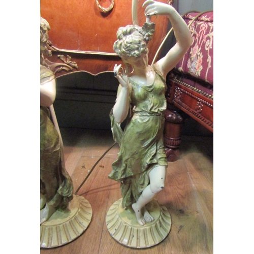 1604 - Pair of Antique Figural Form Table Lamps Each Electrified Working Order Approximately 30 Inches High