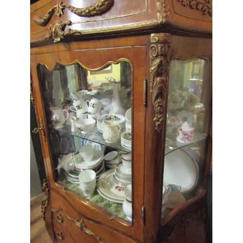 1606 - Antique Kingswood Ormolu Mounted Single Door Display Cabinet Plate Glass and Mirrored Interior Two D... 