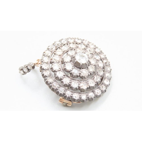 161 - Edwardian Diamond Set Three Row Circular Form Pendant Brooch Mounted in Platinum Set on 18 Carat Yel... 