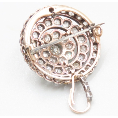 161 - Edwardian Diamond Set Three Row Circular Form Pendant Brooch Mounted in Platinum Set on 18 Carat Yel... 