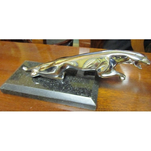 Jaguar Motorcar Chrome Plated Bonnet Mascot Now Mounted on Rectangular Marble Base