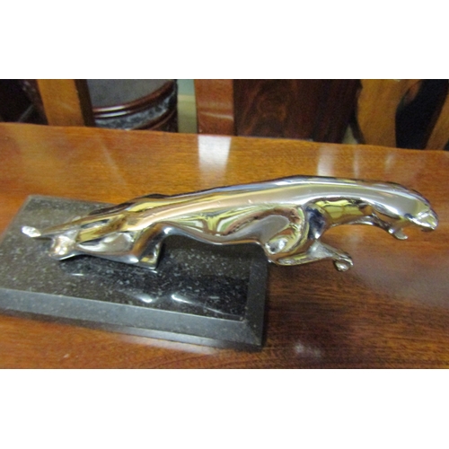 1612 - Jaguar Motorcar Chrome Plated Bonnet Mascot Now Mounted on Rectangular Marble Base