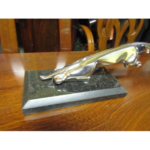 1612 - Jaguar Motorcar Chrome Plated Bonnet Mascot Now Mounted on Rectangular Marble Base